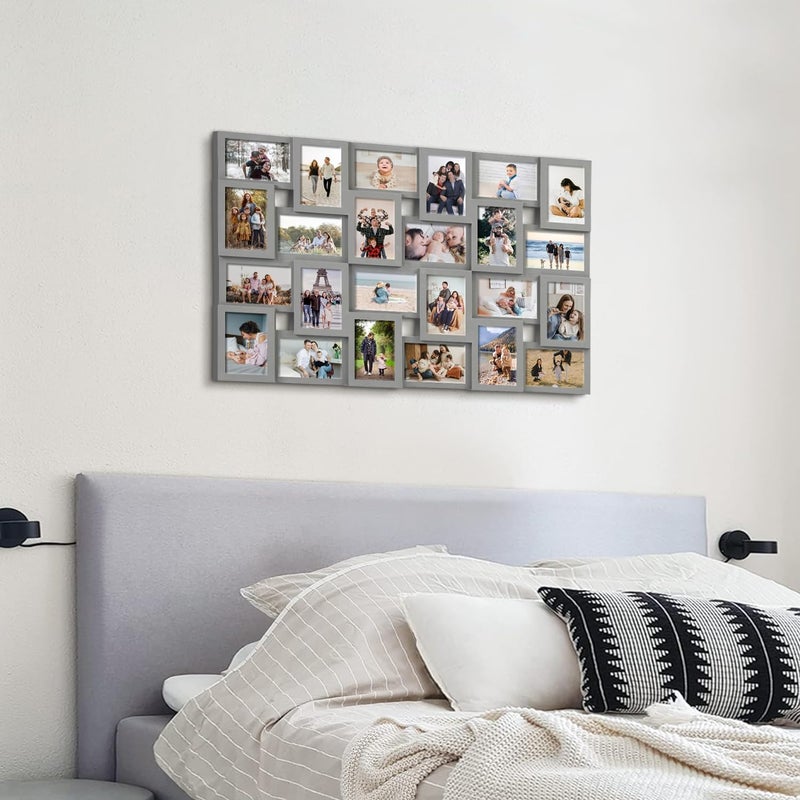 J.M.Deco Collage Picture Frames for Wall 24 Slots, Reunion Friends Family Memory Large Photo Frame Selfie Gallery Puzzle Collage Wall Hanging for 4x6 Photo | Grey - Image 5